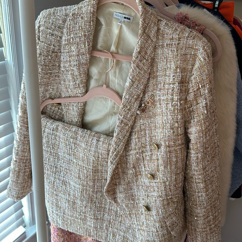 Tweed mini skirt blazer set